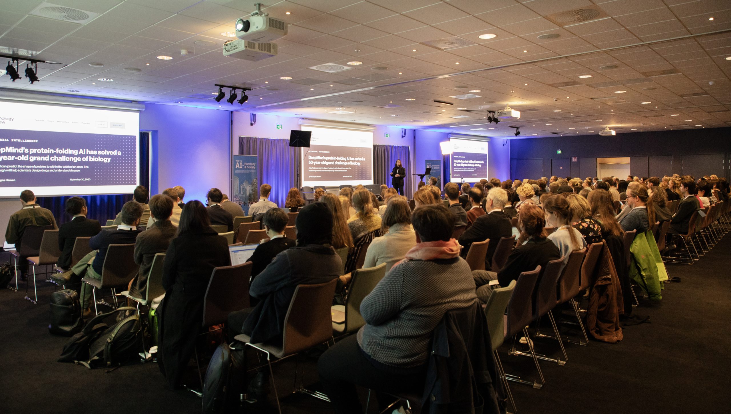 Shannon Vallor, keynote speaker at AI for Humanity and Society 2023 speaking before the conference participants. Photo: Charlotte Bärg