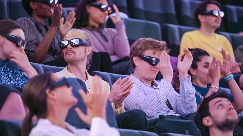 PhD students in the dome at Vizualiseringcentret C.