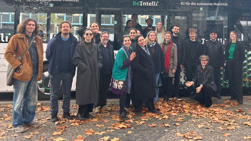 PhD students in Berlin in front of a bus. Photo: Eva Sjöstrand.