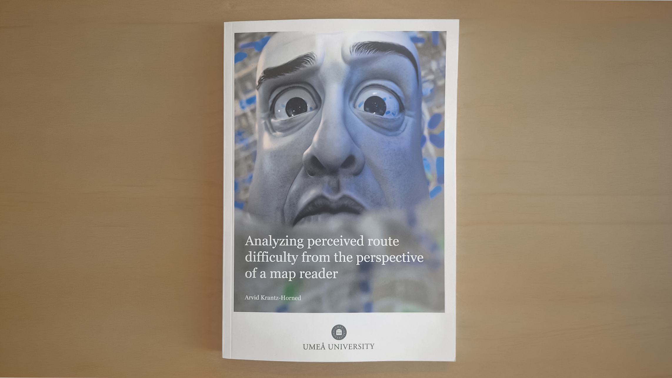 A photo of a book with a confused blue man